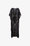 Roberto Cavalli Velvet Kaftan With Ray Of Gold Print In Black