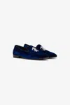 Roberto Cavalli Velvet Loafers With Monogram Mirror Snake In Dark Blue