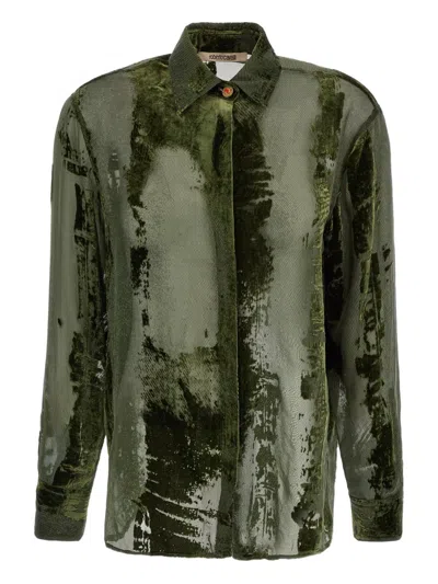 Roberto Cavalli Velvet-print Shirt In Green