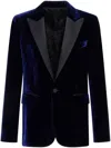 Roberto Cavalli Velvet Slim Fit Blazer In Blue