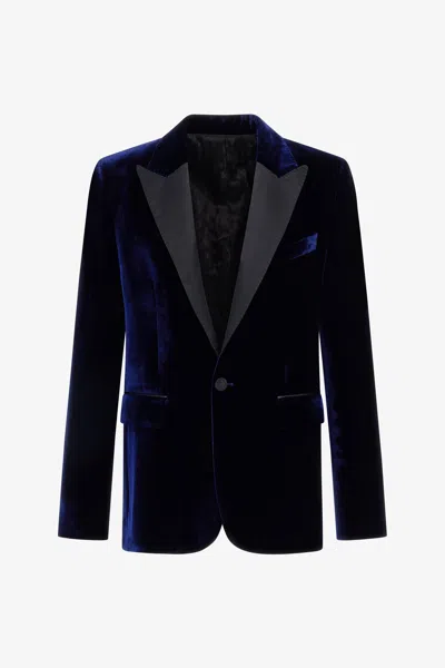 Roberto Cavalli Velvet Smoking Jacket In Dark Blue