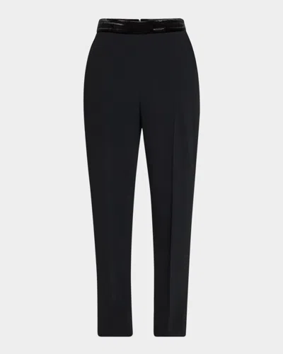 Roberto Cavalli Velvet-waist Straight-leg Ankle Trousers In Nero