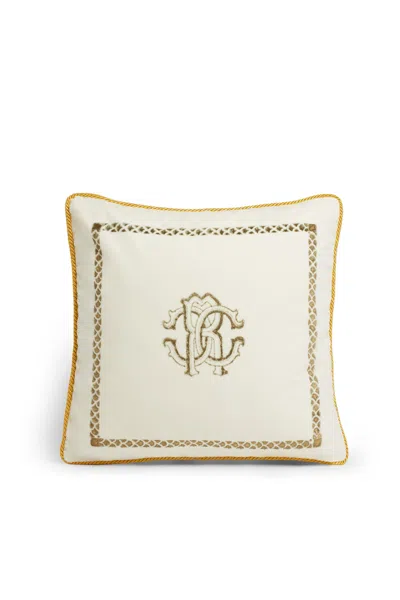 Roberto Cavalli Venezia Logo Cushion In Ivory