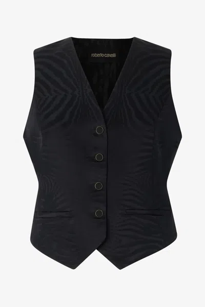 Roberto Cavalli Vest With Solid-color Tiger Skin Design In Black