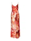Roberto Cavalli Feather Print Long Dress In Red