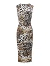 Roberto Cavalli Natural Beige Jaguar Print Midi Dress In Animal Print