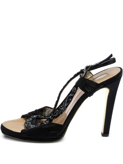 Pre-owned Roberto Cavalli Vintage 115mm  Satin Embellished Sandals In Black