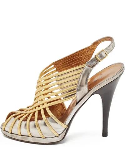 Pre-owned Roberto Cavalli Vintage 120mm Metallic Heeled Sandals In Gold