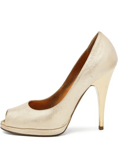 Pre-owned Roberto Cavalli Vintage 120mm Peep-toe Pumps In Gold