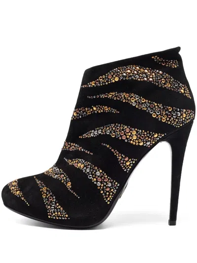 Pre-owned Roberto Cavalli Vintage 125mm Crystal-embellished Ankle Boots In Black