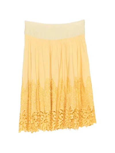 Pre-owned Roberto Cavalli Vintage 1990s Lace-trimmed Pleated Skirt In Yellow