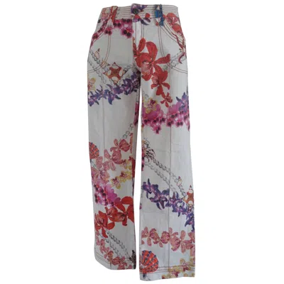 Pre-owned Roberto Cavalli Vintage 1990s Multicolour Floral Cotton Jeans Size 42 In Gray