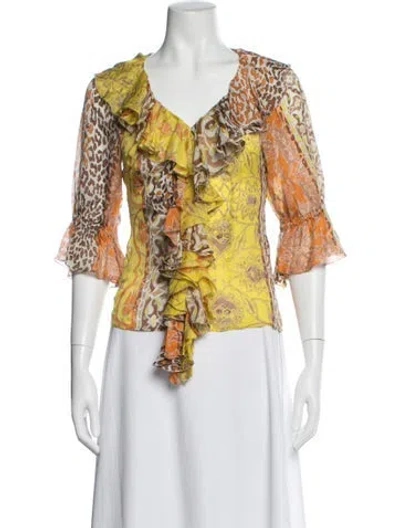Pre-owned Roberto Cavalli Vintage 2000's Blouse In Yellow