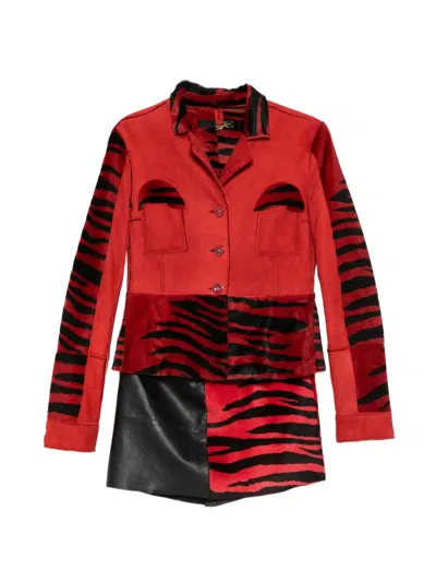 Pre-owned Roberto Cavalli Vintage 2000s Buttoned Jacket And Skirt Set In Red