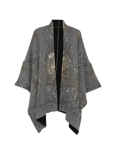 Pre-owned Roberto Cavalli Vintage 2000s Floral-print Cape In Grey
