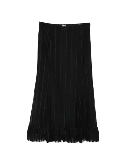 Pre-owned Roberto Cavalli Vintage 2000s Lace Maxi Skirt In Black