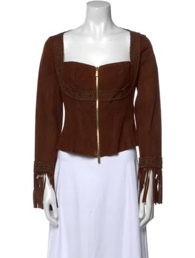Pre-owned Roberto Cavalli Vintage 2003 Biker Jacket In Brown