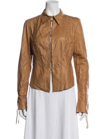 Pre-owned Roberto Cavalli Vintage 2004 Biker Jacket In Brown