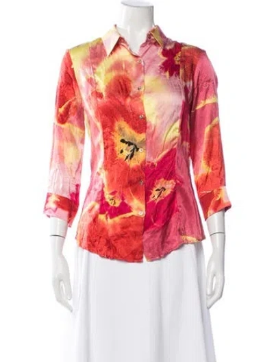 Pre-owned Roberto Cavalli Vintage 2004 Blouse In Pink/yellow
