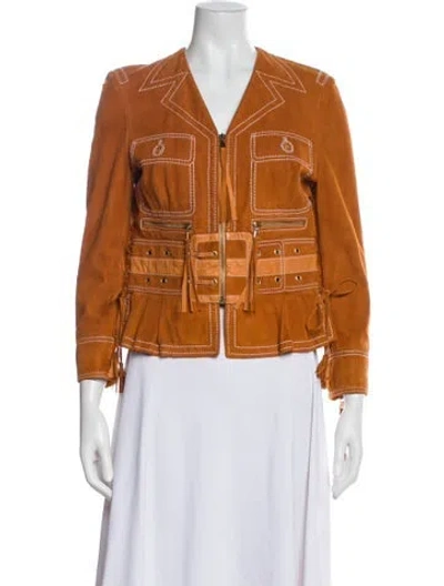 Pre-owned Roberto Cavalli Vintage 2005 Biker Jacket In Orange
