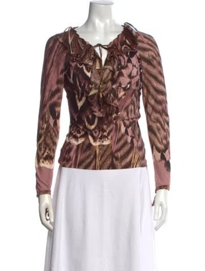 Pre-owned Roberto Cavalli Vintage 2005 Blouse In Brown/pink
