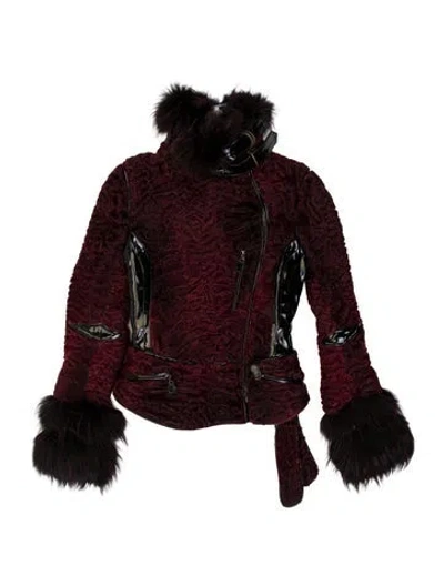 Pre-owned Roberto Cavalli Vintage 2005 Fur Jacket In Burgundy