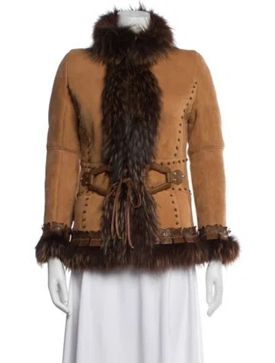 Pre-owned Roberto Cavalli Vintage 2006 Faux Fur Jacket In Brown