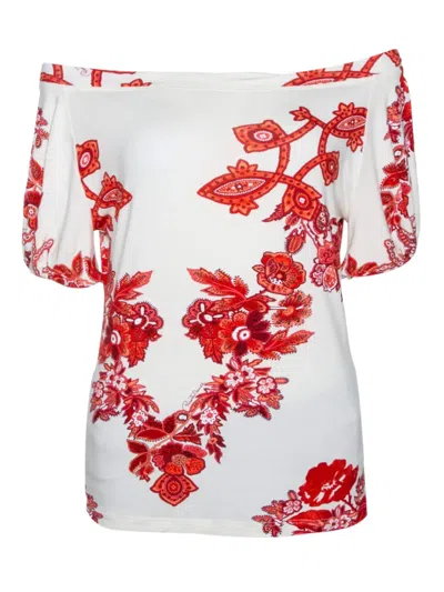 Pre-owned Roberto Cavalli Vintage 2007 Floral Off-shoulder Top In White
