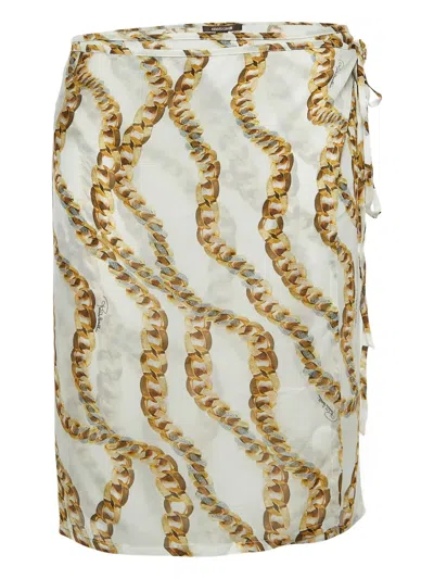 Pre-owned Roberto Cavalli Vintage 2023 Chain-print Skirt In White