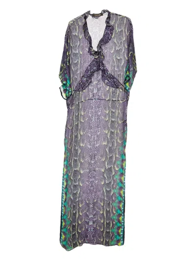 Pre-owned Roberto Cavalli Vintage 2023 Snake Print Ruffle Dress