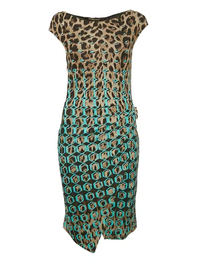 Pre-owned Roberto Cavalli Vintage 2024 Leopard Geometric Dress