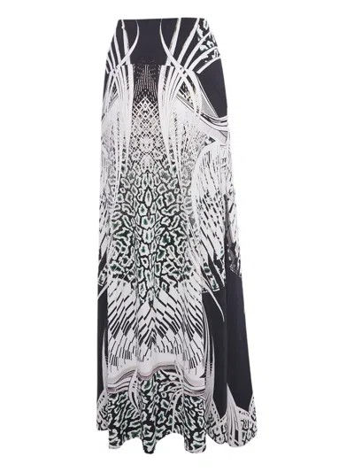 Pre-owned Roberto Cavalli Vintage Abstract-print Maxi Skirt In Black