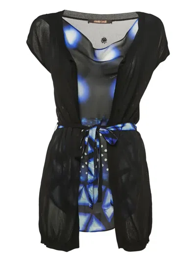 Pre-owned Roberto Cavalli Vintage Abstract-print Silk Top In Black