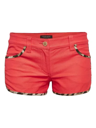 Pre-owned Roberto Cavalli Vintage Animal Print-trim Shorts In Red