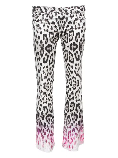 Pre-owned Roberto Cavalli Vintage Animal-print Trousers In White