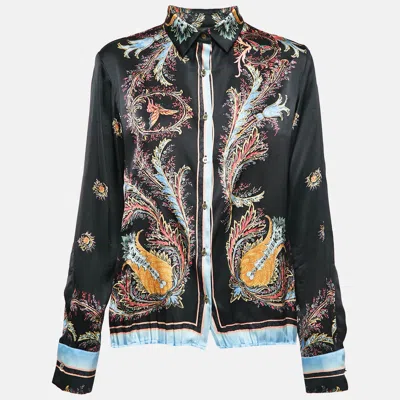 Pre-owned Roberto Cavalli Vintage Black Printed Silk Full Sleeve Shirt M