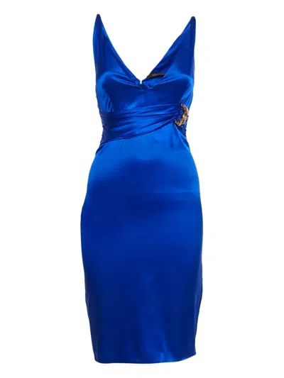 Pre-owned Roberto Cavalli Vintage Buckle-detail Satin Dress In Blue