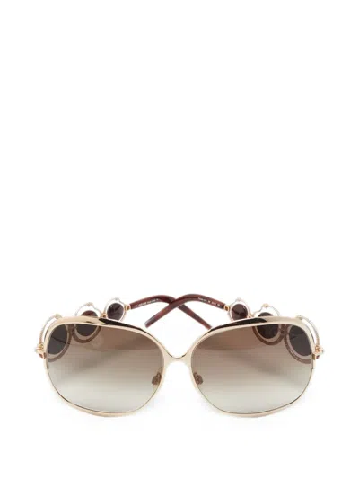 Pre-owned Roberto Cavalli Vintage Corallo Oversized-frame Sunglasses In Gold