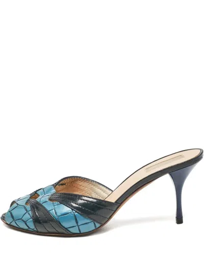 Pre-owned Roberto Cavalli Vintage Croc-embossed Leather Sandals In Blue