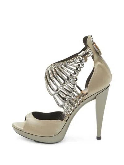 Pre-owned Roberto Cavalli Vintage Crystal-embellished Platform Sandals In Gray