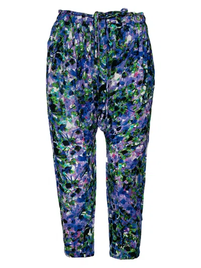 Pre-owned Roberto Cavalli Vintage Draped Abstract-print Trousers In Purple