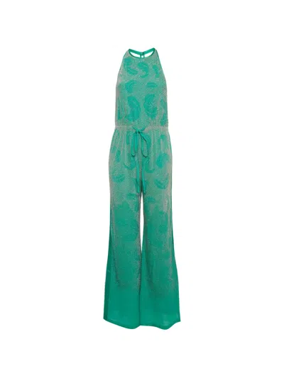 Pre-owned Roberto Cavalli Vintage Embellished Halter Jumpsuit In Green