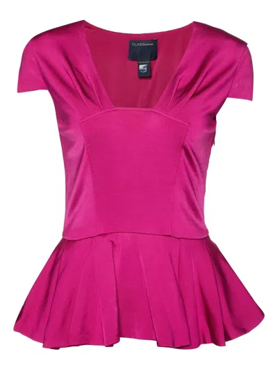 Pre-owned Roberto Cavalli Vintage Flared Peplum Top In Pink