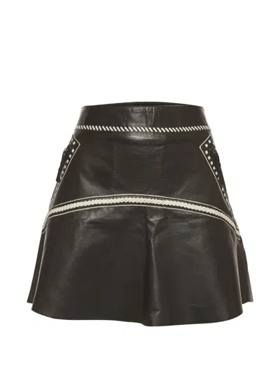 Pre-owned Roberto Cavalli Vintage Flared-hem Leather Mini Skirt In Black