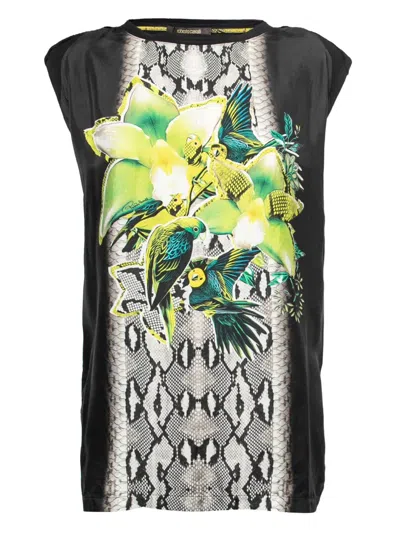 Pre-owned Roberto Cavalli Vintage Floral Parrot-print Sleeveless Top
