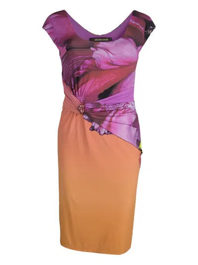 Pre-owned Roberto Cavalli Vintage Floral-print Mini Dress In Purple