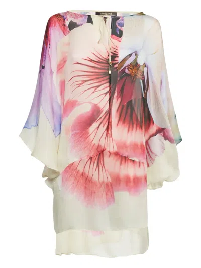 Pre-owned Roberto Cavalli Vintage Floral-print Silk Blouse In Neutral