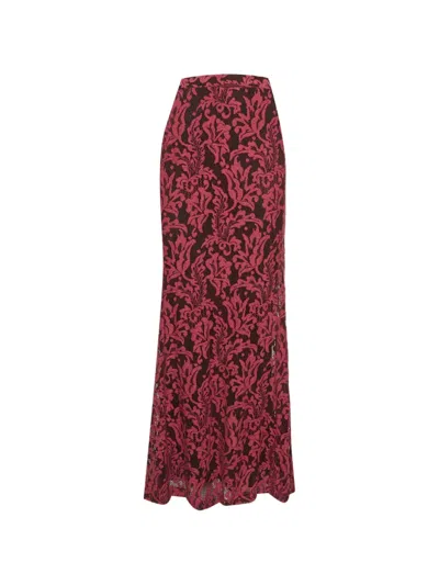 Pre-owned Roberto Cavalli Vintage Floral-pattern Maxi Skirt In Red