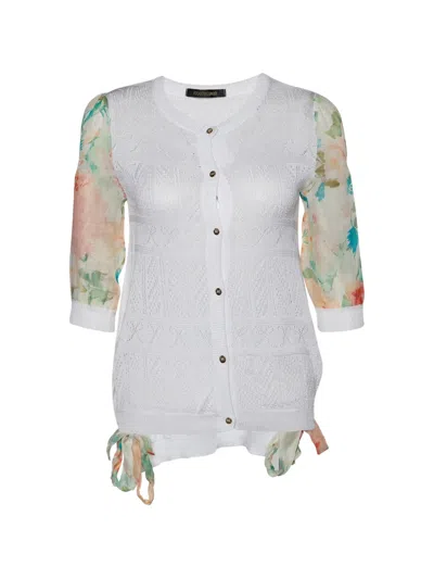Pre-owned Roberto Cavalli Vintage Floral-print Cardigan In White