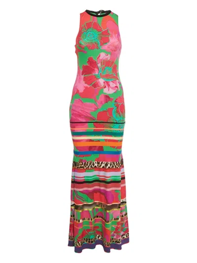 Pre-owned Roberto Cavalli Vintage Floral-print Jersey Maxi Dress In Pink